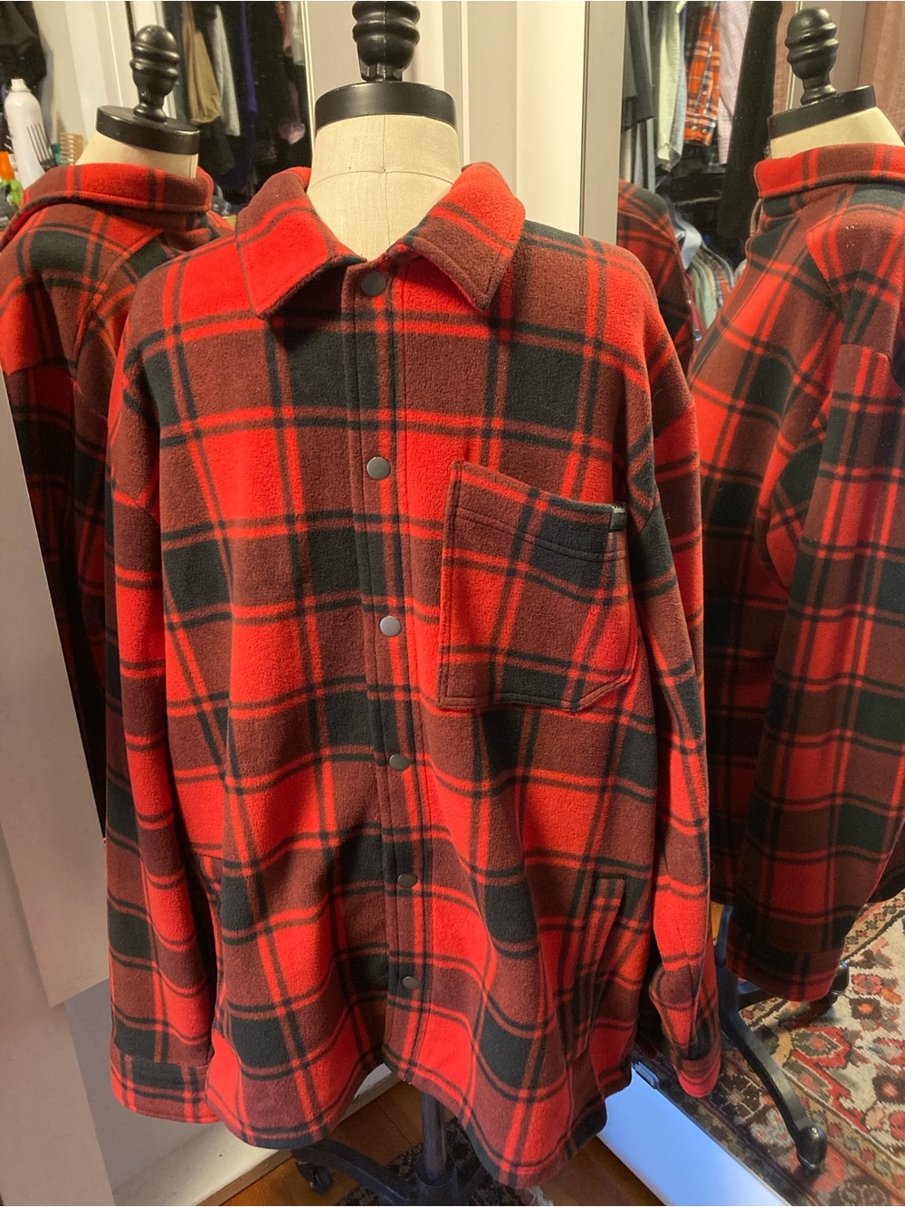 Timberland Pro Men’s Red & Black Plaid Fleece Collared Shirt/Jacket, Size Medium